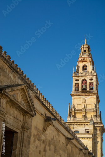 Medieval tower and garden in old mosque in Cordoba, Andalusia, Spain