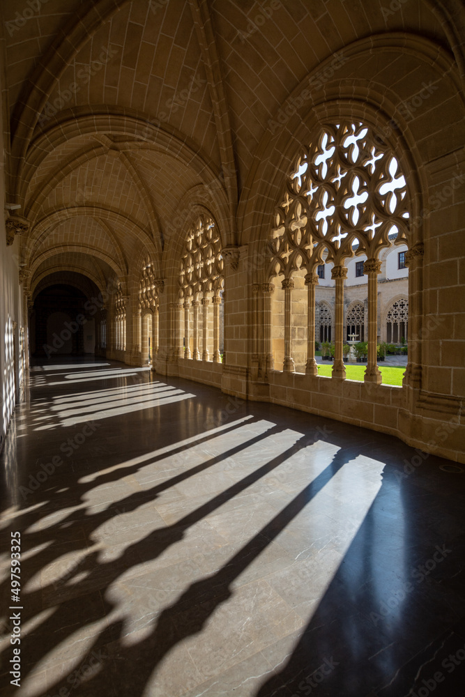 Architectural details of gothic arches in Jerez de la Frontera, sunlight and shadow, Andalusia, Spain