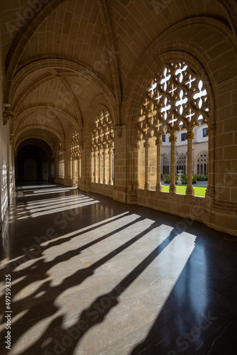 Architectural details of gothic arches in Jerez de la Frontera  sunlight and shadow  Andalusia  Spain