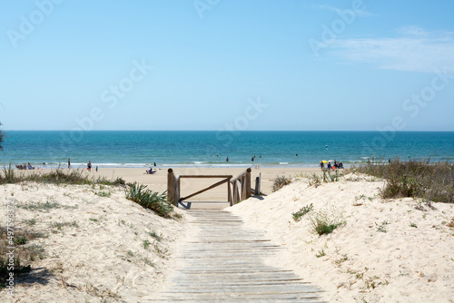 Golden sandy beaches near Sanlucar de Barrameda, small Andalusian town, Spain