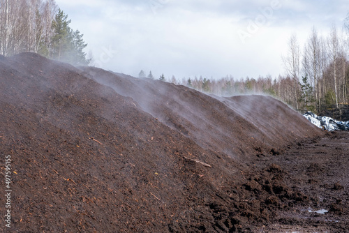 Εκτύπωση καμβά Peat harvesting. Field with piles of harvested peat.