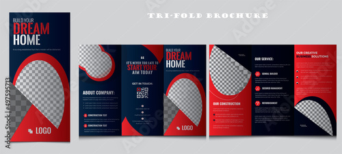 Tri-Fold Brochure Template, Dream Home Brochure Design, Construction, building, Company Brochure Template, renovation handyman home repair flyer, and dream home social media post banner template 