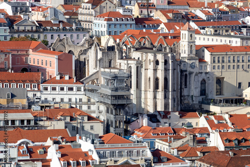 The Convent of Our Lady of Mount Carmel, medieval Catholic convent and Santa Justa Elevator in Lisbon, Portugal