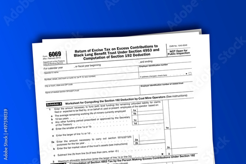 Form 6069 documentation published IRS USA 07.17.2012. American tax document on colored