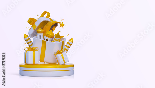 Obraz na plátně Ramadhan greeting background banner with 3d podium gift boxes and islamic decora