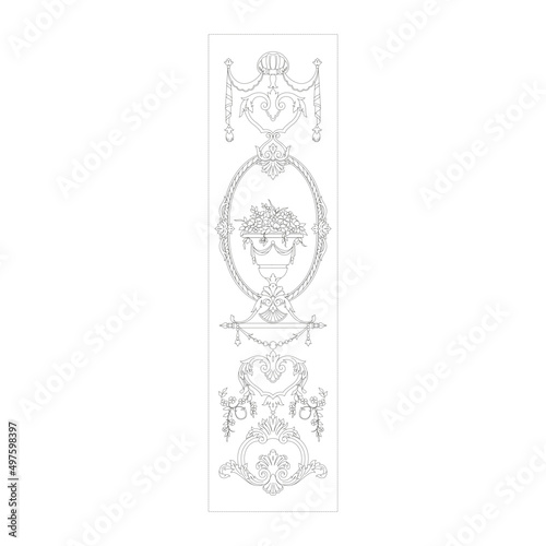 A vertical pan of decorations and roses in the French style