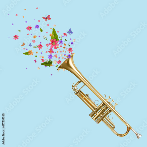 bouquet of flowers in a musical instrument trumpet Summer mood