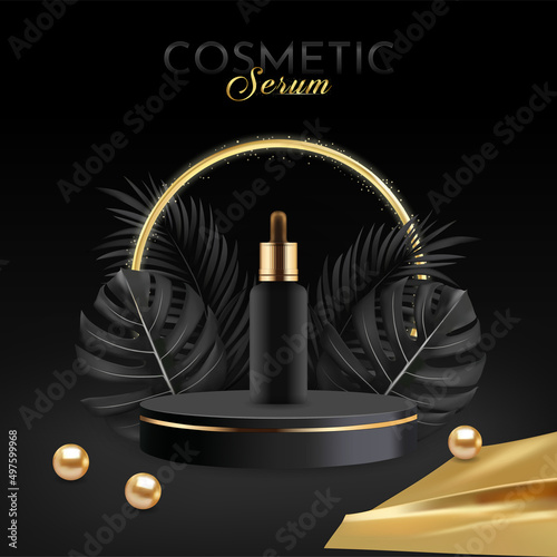 Collagen Serum Skin Care Cosmetic on Black Background