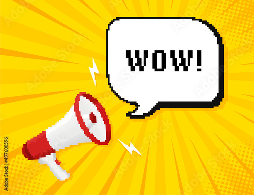 Pixel megaphone, great design for any purposes. Vector illustration element. Vintage advertising for promotion design