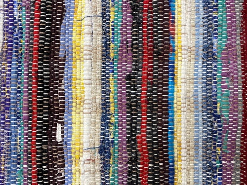 Close-up colorful handmade rug or carpet. Carpeting texture. Closeup of crochet rag rug this has clipping path. Crochet rag rug this has clipping path.