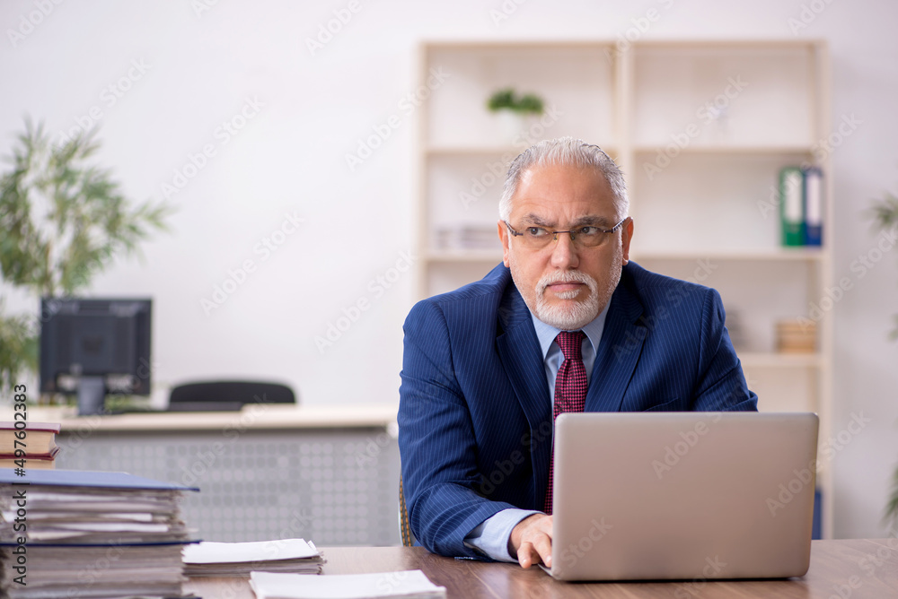 Old male employee working at workplace Old male employee working at workplace