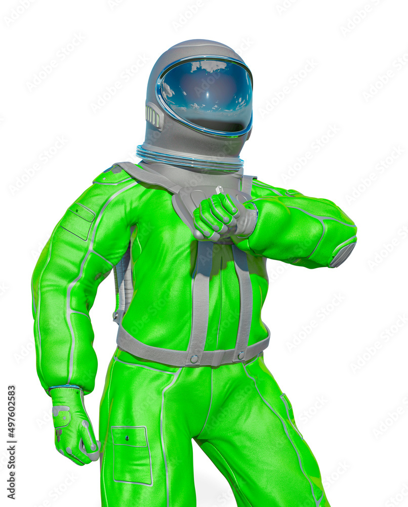 astronaut is checking the air and time on white background astronaut is checking the air and time on white background