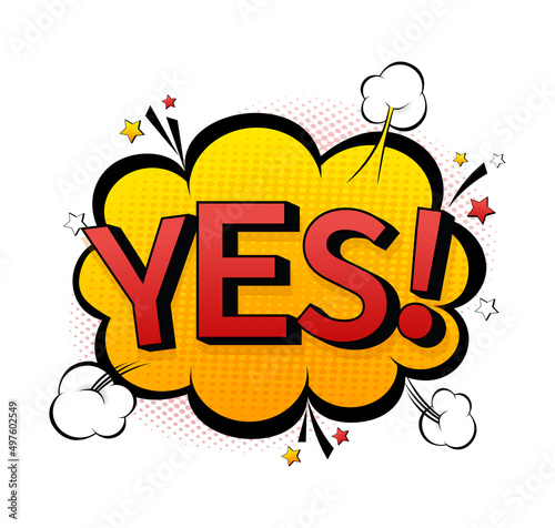 Yes sign illustration. Pop style. Cartoon icon on color backdrop. Vector background