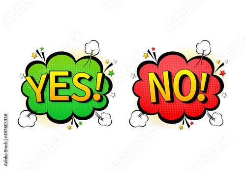 Yes and no sign illustration. Pop style. Cartoon icon on color backdrop. Vector background