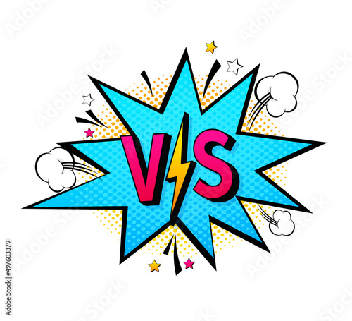 Blue vs pop in retro style on green background. Versus battle. Frame template. Pop art style. Vector illustration
