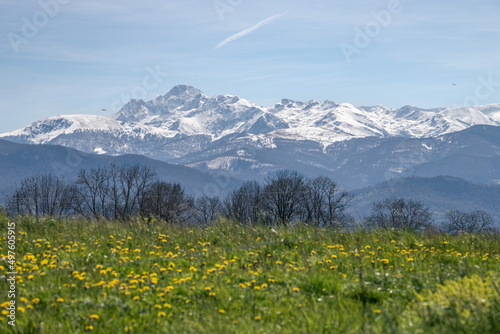 landscape of southwestern France with the Pyrenees mountains in the background  © Marc Andreu