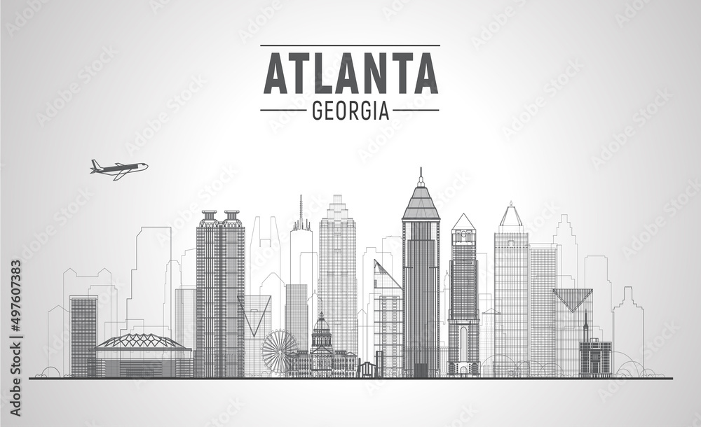 Atlanta (Georgia ) line city skyline white background. Flat vector illustration. Business travel and tourism concept with modern buildings. Image for banner or website.