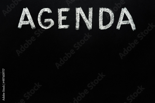 Handwritten. Written word Agenda background chalkboard texture background black board chalk text agenda school board meeting agenda design black chalkboard writing blackboard text board template black