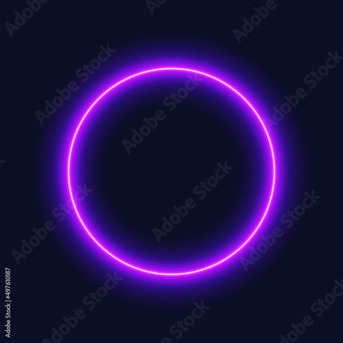 Purple neon circle, isolated frame on dark background, vector illustration.