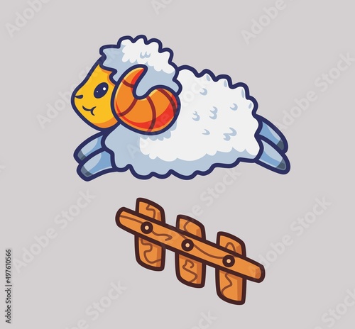 cute goat jumping the hodge. isolated cartoon animal nature illustration. Flat Style suitable for Sticker Icon Design Premium Logo vector. Mascot Character