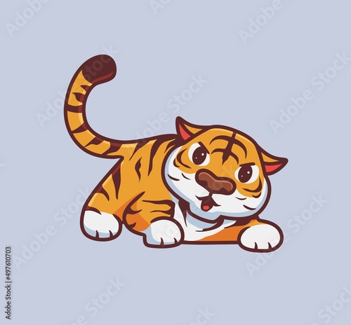 cute tiger give an alert. isolated cartoon animal nature illustration. Flat Style suitable for Sticker Icon Design Premium Logo vector. Mascot Character