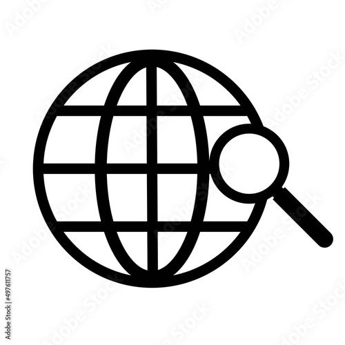 Global search vector. Simple black icon on white background. Vector illustration