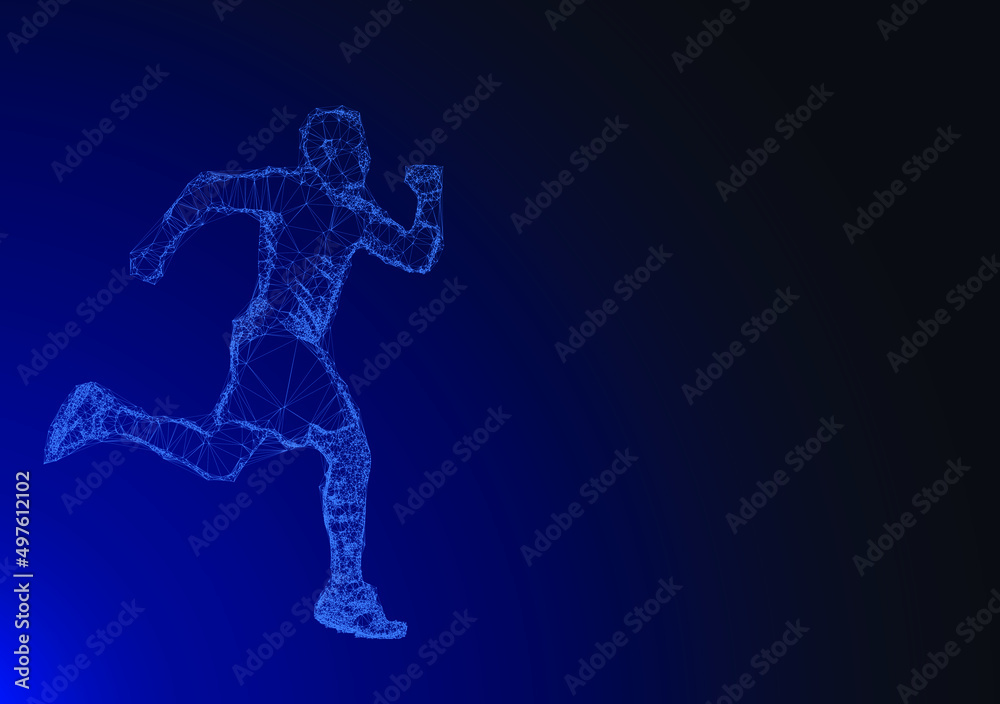 Running man. Digital background representing sport and technology.