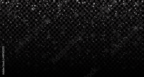 Vector heavy snowfall. Snowflakes in different shapes and forms. White snowflakes flying in the air. Snow flakes. Snow background