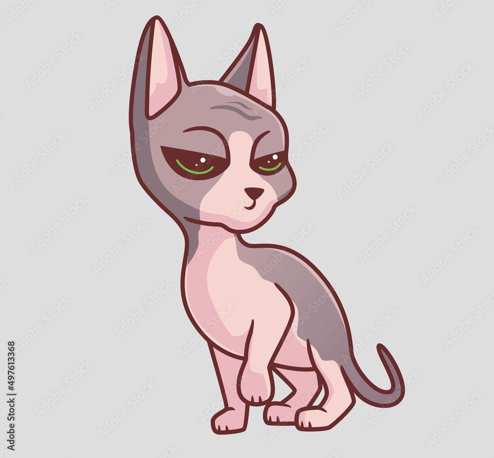 cute cat sphinx freezing. isolated cartoon animal illustration. Flat Style Sticker Icon Design Premium Logo vector. Mascot Character