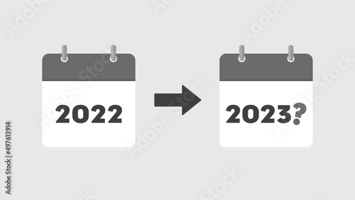 2022と2023?の文字入りの年間カレンダー： 延期・未定・変更になった予定・計画のイメージ素材