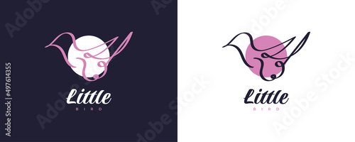 Bird Logo with Minimalist Line Style. Simple Monoline Bird Illustration
