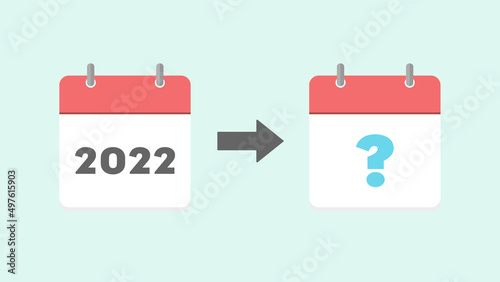 2022の文字と？マーク入りの年間カレンダー： 延期・未定・変更になった予定・計画のイメージ素材