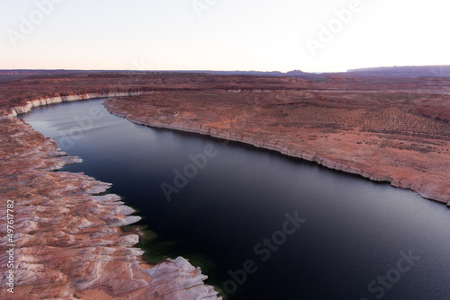 Drone shots of the desert lake and red rocks photo