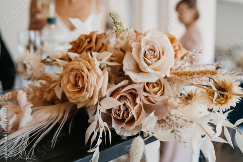Autumn wedding bouquet on a table