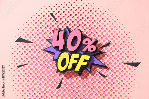 Pop art comic sale discount promotion banner. 40 percent off photo