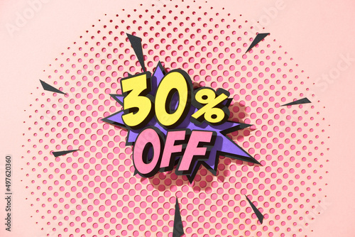 30% Off three percent off sales and promotion comic paper cut style photo
