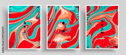 Abstract acrylic banner, fluid art vector texture set. Beautiful background that applicable for design cover, invitation, presentation and etc. Colorful unusual creative surface template.