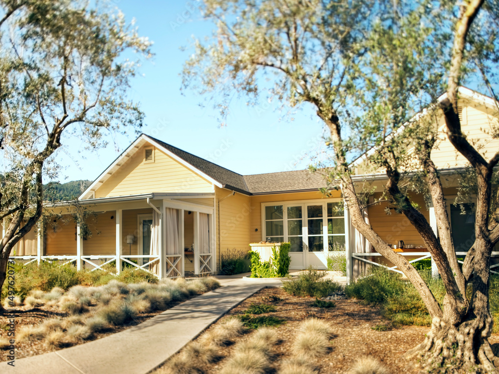 Spa building and landscaping at luxury resort Spa building and landscaping at luxury resort