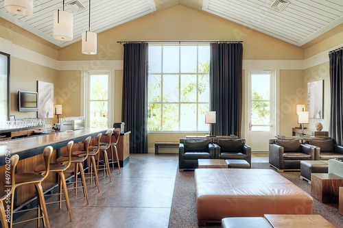 Architecture image of resort bar and lounge interior.