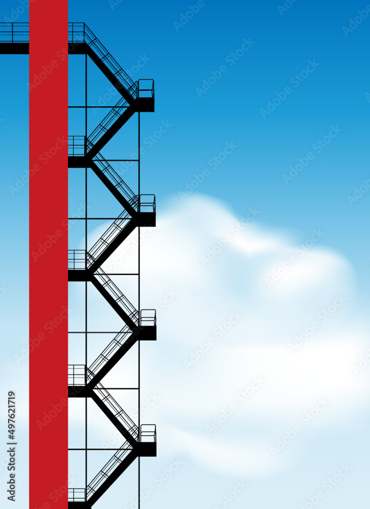 Tower iron stairs, blue sky in the background Tower iron stairs, blue sky in the background