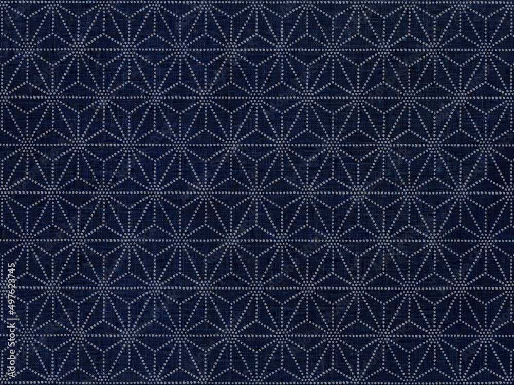 藍染生地に染めた、日本の伝統紋様「麻の葉」