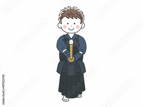 剣道の道着を着て、構える男性のイラスト