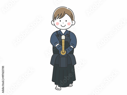 剣道の道着を着て、構える男性のイラスト