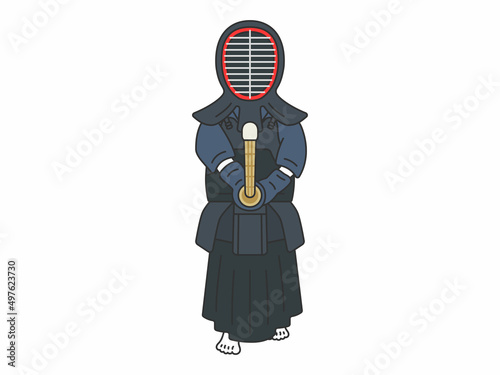 剣道の道着を着て、構える人物のイラスト
