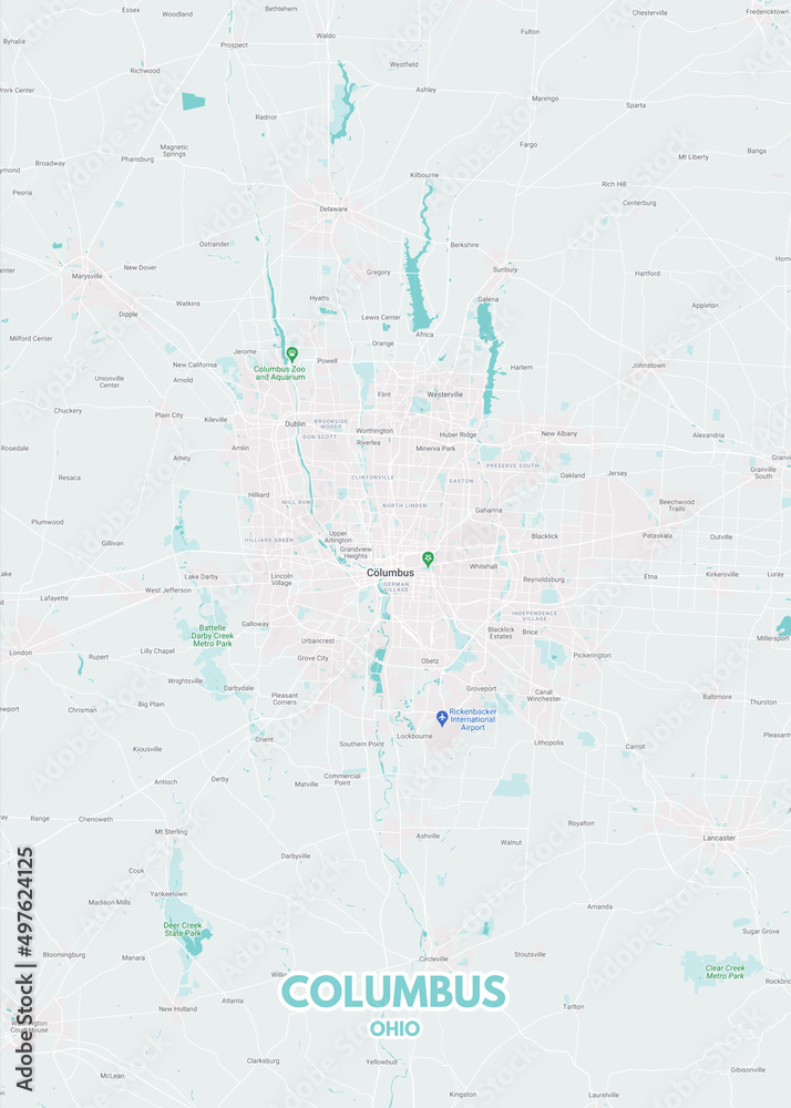 Poster Columbus - Ohio map. Road map. Illustration of Columbus - Ohio ...