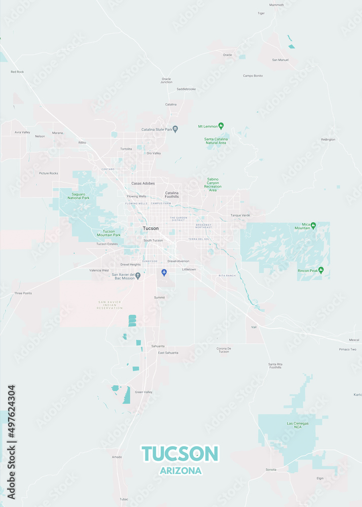 Poster Tucson - Arizona map. Road map. Illustration of Tucson - Arizona ...