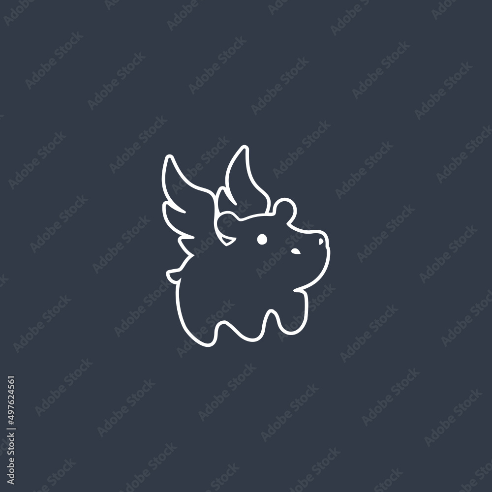 Obraz premium The cute Flying hippopotamus line logo vector icon illustration design in purple backgrounds
