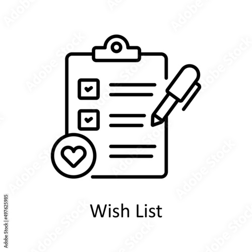 Wish List vector outline icon for web isolated on white background EPS 10 file