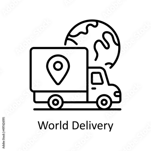 World Delivery vector outline icon for web isolated on white background EPS 10 file