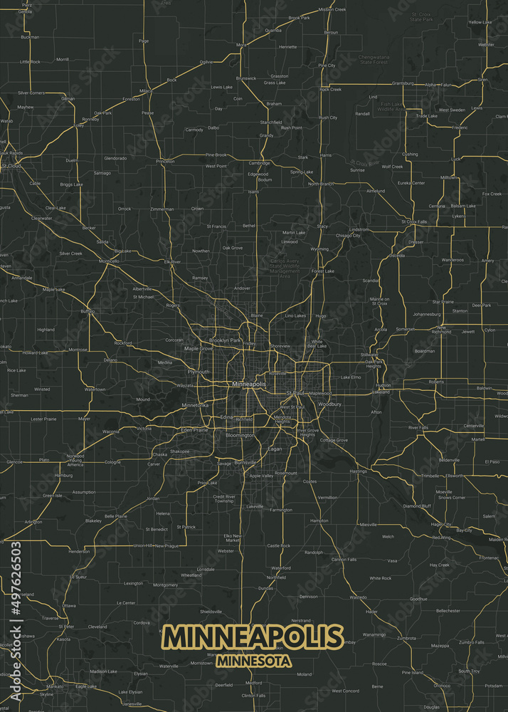 Poster Minneapolis - Minnesota map. Road map. Illustration of Minneapolis - Minnesota streets ...